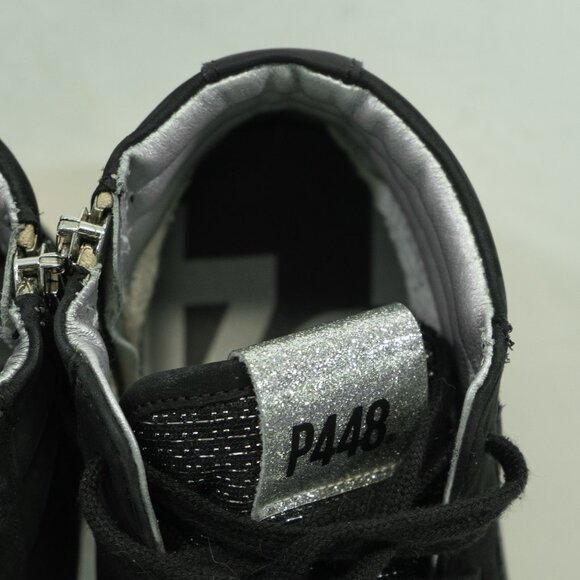 P448 Skate Hi Top Sneaker Black Leather Goth Minimal Streetwear Sneaker Shoe - Picture 4 of 16